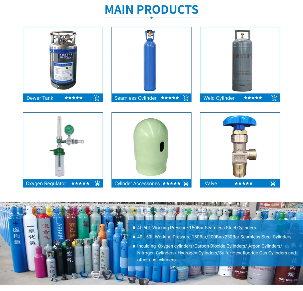 70L 150bar ISO9809 High Pressure Vessel Seamless Steel CO2 Carbon Dioxide Gas Cylinder